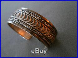 Traditional Native American Navajo Hand Stamped Sterling Silver Cuff Bracelet RB