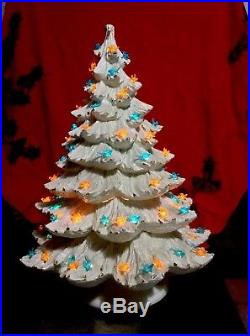True Vintage Ceramic Lighted Christmas Tree 24 White-Gold/ Blue-Yellow Stamped