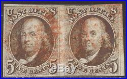 U. S. #1 Used PAIR withCert 1847 5c Red Brown ($900)