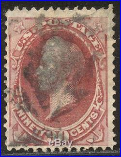 U. S. #144 RARE Used withCert 90c Carmine withGrill ($2,500)