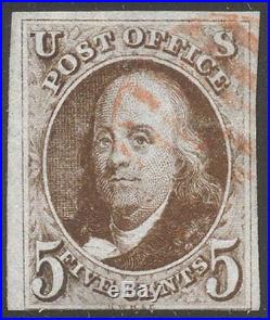 U. S. #1a Used withCert 1847 5c Dark Brown ($850)