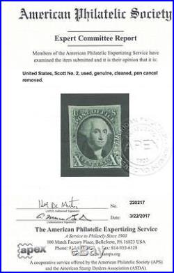 U. S. 2 1847 Used F+VF Looks Mint APS Cert (51617)