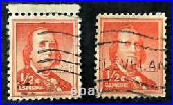 U S ½¢ Benjamin Franklin wet printing and dry printing Stamps Collectible