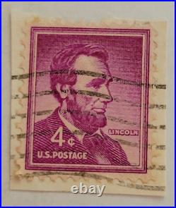 U. S. Postage Abraham Lincoln 4¢ Purple Stamp Used/Posted c. 1954 27