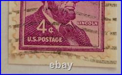 U. S. Postage Abraham Lincoln 4¢ Purple Stamp Used/Posted c. 1954 27