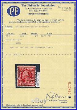U. S. Scott #491 (1916) withPSAG Certificate Grade VF-XF 85 Used SMQ Value $875