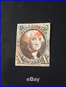 U S Stamp Old Used #2 Ten Cent Washington Red Cancel
