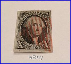 U. S. Stamp Scott #2 Used 1847 10c cents Black Washington color-margins-cancel+