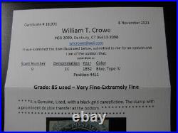 UNITED STATES Sc. #9 scarce used stamp double transfer with Crowe cert graded 85