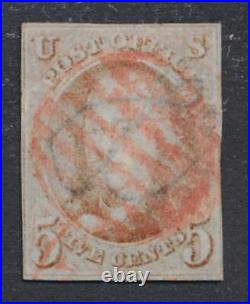 UNITED STATES (US) 1 USED 4 MARGIN 5c FRANKLIN, CREASE THIN