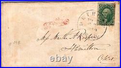 US 1859 Scott #33 CDS Postmarked Detroit Mich to Hamilton Canada West withLetter