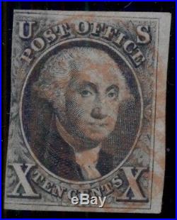US #2 10¢ black, used withred cancel, attractive, 3 full margins, Scott $1,050.00