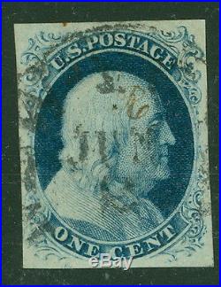US #8 1¢ blue, used withtown and manuscript cancels, Pos. 70L4, PSE cert Grade 85