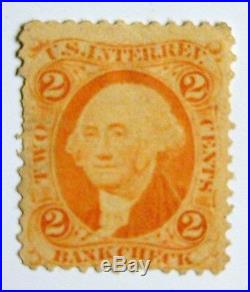 US Revenue Stamp #R6d 1862-71 2-cent Bankcheck Orange Red-Blue-Green Silk