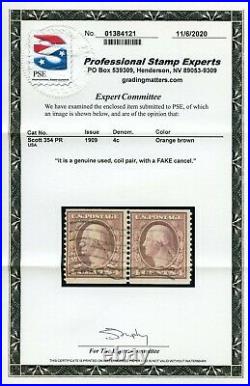 US SCOTT #354 Coil Pair GP Used-F-VF FAKE Cancel With PSE Cert (GARY 11/23/20)