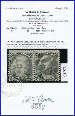 US SCOTT #87 Pair, Used-Average-Fine With Crowe Cert Small Thin (DFP 8/24/20)