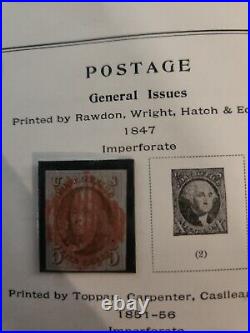 US Scott #1 Used 1847 5 Cent-4 Margin Red Cancel-Mounted in UV Protected Frame