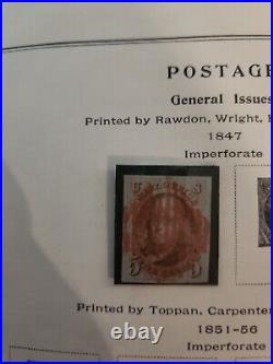 US Scott #1 Used 1847 5 Cent-4 Margin Red Cancel-Mounted in UV Protected Frame