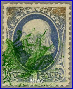 US Scott#206 XF 1882 1c Franklin, bold green cancel, sound