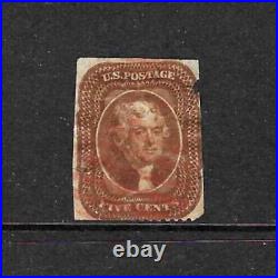 US Scott #30 Type II, used Jefferson 5 cent, orange brown, red cancel, filler