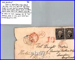 US Scott #36 Pair on Cover CDS from Boston to London then forwarded to Paris