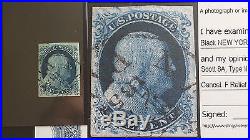 US Scott #8A BLUE Type llla Position 58R4 - With Doporto Plating Cert CV $1290
