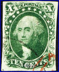 US Stamps # 14 Used 4 Margins Red Cancel Gem