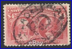 US Stamps # 244 $4 Columbian Used Cat val $1150