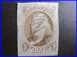 US Stamps Scott#1 5c Franklin used, 4 margins