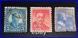 US Stamps Theodore Roosevelt stamp 5 cent 1922, 6 Cent, 30 cent 1938 Stamp Rare