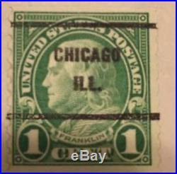 US postage stamp Scott #597 Benjamin Franklin 1 cent- precancel Chicago ILL