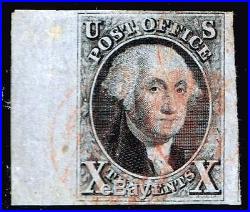US stamp#2 10c Black Washington imperf 1847 used stamp LARGE MARGIN