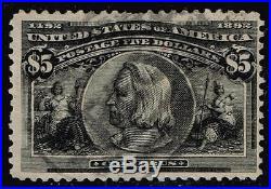 US stamp#245 $5 Black 1893 Columbian Issue used stamp