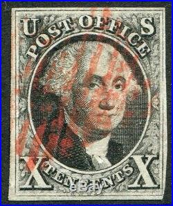 US04 USA 1847 SC# 2 WASHINGTON 10 CENTS IMPERF USED CERTIFICATE FULL MARGINS