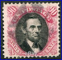US08 USA 1869 SC#122 LINCOLN 90 CENTS CARMINE With CERTIFICATE USED CV$2100