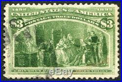 US12 USA 1893 SC#243 COLUMBUS 3$ YELLOW GREEN USED CV$900