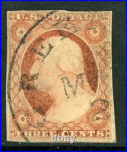 USA 1851 Washington 3¢ Intense Orange Brown Type I Scott #10 VFU R516