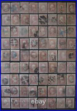 USA 1861-62 3c Large Collection 70++ stamps with fancy, cork, blue, grid, other