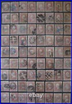 USA 1861-62 3c Large Collection 70++ stamps with fancy, cork, blue, grid, other