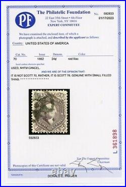 USA 1862 Washington 24¢ Red Lilac Scott # 78 withPF Cert VFU P21