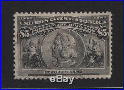 USA 1893 $5.00 Columbian Used SC# 245 Cats $1,200.00 Fantastic Quality