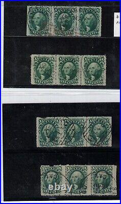 USA #35 Used Choice Lot Of Ten Strips Of Three Various Plate Positions Include