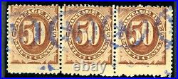 USA J7 Scarce Strip Of Three With Blue Star Cancels