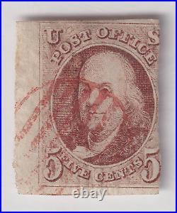 USA Scott #1 5c Franklin Stamp. Used. Red Grid Cancel. PSE Certified. CV $350