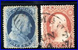 USAstamps Used FVF US Serie of 1857 Franklin Scott 24, 25 With Black Cancels