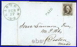 USAstamps Used VF US 1847 1st Stamp Franklin Scott # 1a on Folded Letter