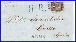 United States Scott 28 on 1859 folded letter to Spain with 8 R handstamp