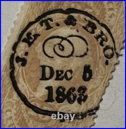 Us 25c Revenue Stamp With Interesting 1863 Jet & Bro Son Cancel
