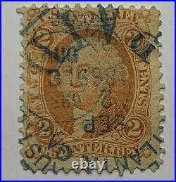 Us Revenue Stamp With Beautiful Blue Bold Paid Son Cancel Atlanta Ga 1869