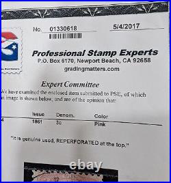 VEGAS 1861-62 Sc#64 Pink With 2017 PSE Cert -Portland Date Cancel